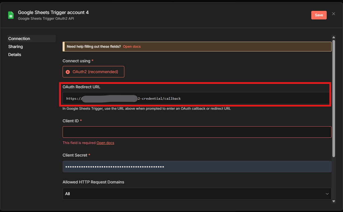 Redirect URL 붙여넣기
